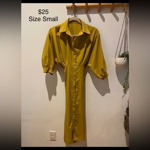 Mustard colored dress.